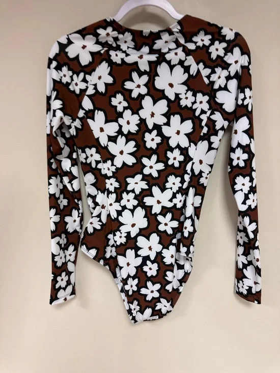 Hurley Brown White DAISY Floral Long-Sleeve One-Piece Swimsuit NEW WITHOUT TAGS - Picture 8 of 8